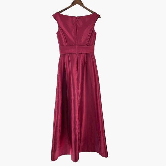 Alfred‎ Sung Off the Shoulder Satin Maxi Dress in Burgundy Red - Picture 4 of 8